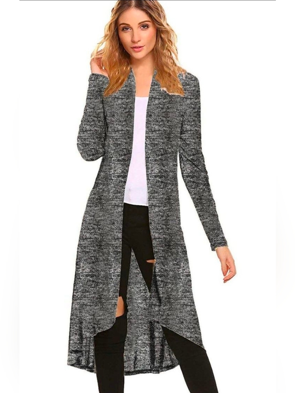 All-Season Black Gray Heathered NWT CP S Long Sweater Duster Jacket with POCKETS